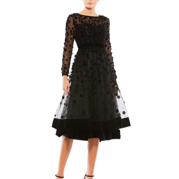 Mac Duggal 67007 NWT Black EMBELLISHED ILLUSION HIGH NECK LONG SLEEVE FIT & … - Picture 2 of 15